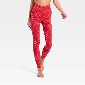 NWT All In Motion Heart Leggings Soft High-Rise Ruffle Crossover | Red Sz M